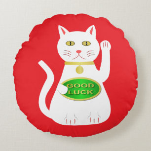 Oriental Lucky Cat Rundes Kissen
