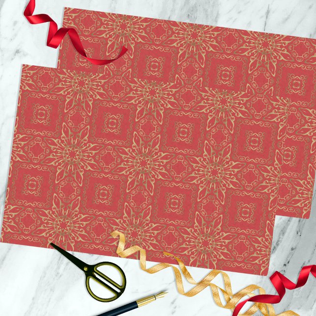 Oriental Luxury Gold und Red Filigree Muster Seidenpapier (Von Creator hochgeladen)