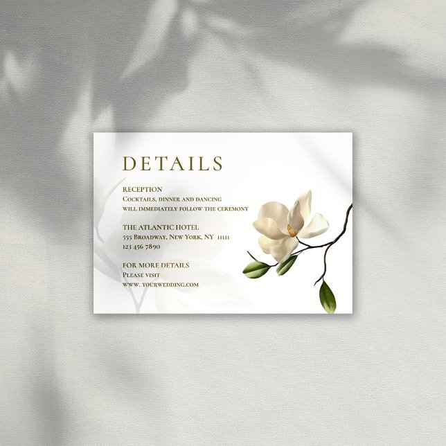 Oriental Magnolia Détails du Mariage Carte de boît (Oriental Magnolia Wedding Details Enclosure Card)
