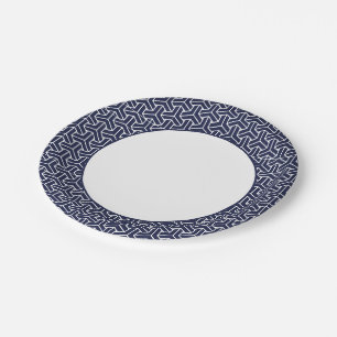 Oriental Navy Blau Weiß Japan Bishamon Muster Pappteller