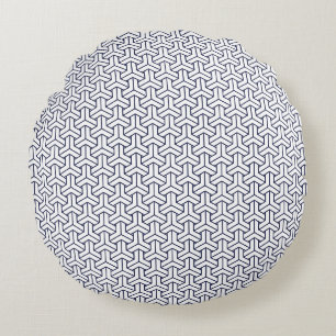 Oriental Navy Blau Weiß Japan Bishamon Muster Rundes Kissen