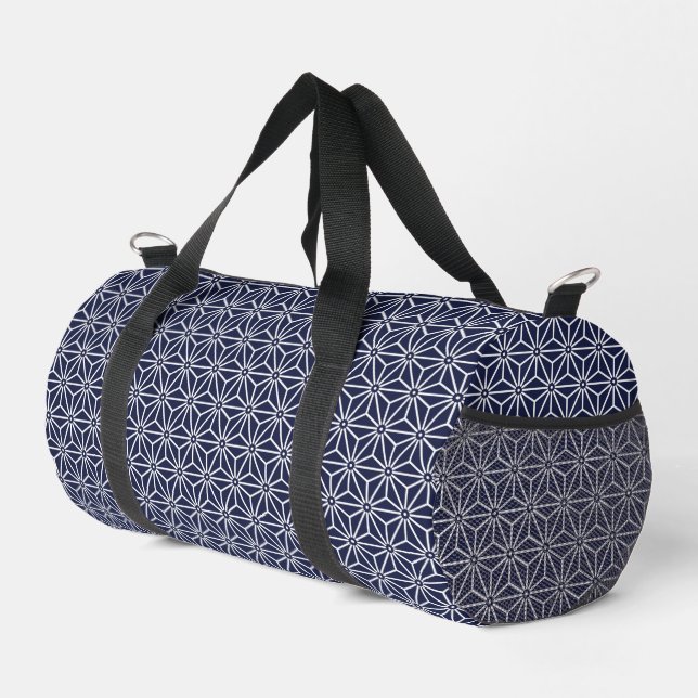 Oriental Navy Blue Asanoha Japan Muster Duffle Bag (Rechte Ecke)