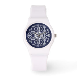 Oriental Navy Blue White Asanoha Japan Muster Armbanduhr