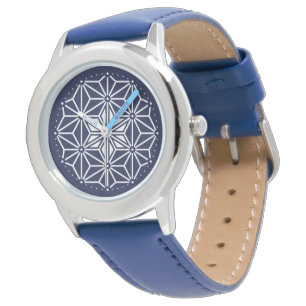 Oriental Navy Blue White Asanoha Japan Muster Armbanduhr