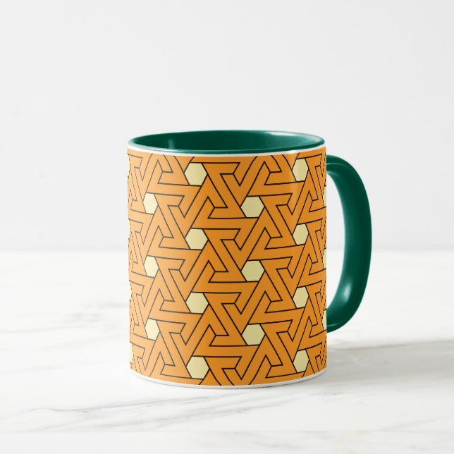 Oriental Orange Beige Hexagon Ägyptisches Muster Tasse (VorderseiteRechts)