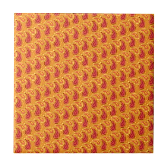 Oriental Orange Persian Paisley Pattern Fliese (Vorderseite)