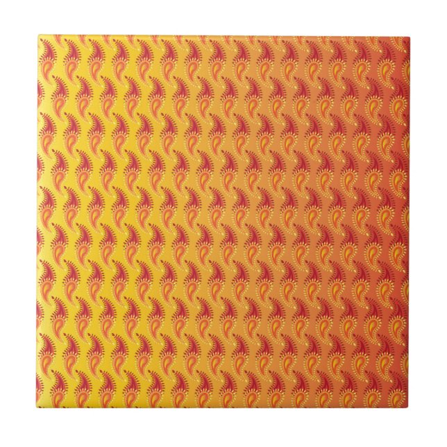 Oriental Orange Twin Flamme Persian Paisley Patter Fliese (Vorderseite)