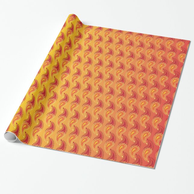 Oriental Orange Twin Flamme Persian Paisley Patter Geschenkpapier (Ungerollt)