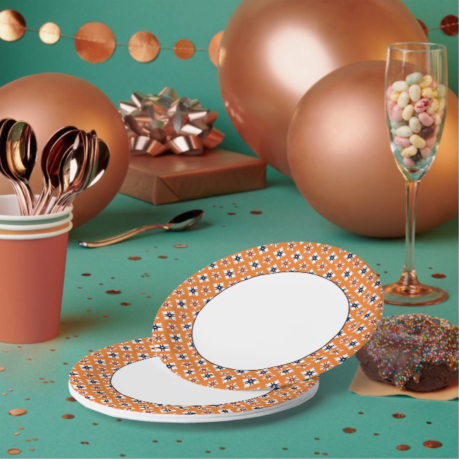 Oriental Orange White Katazome Blume Pattern Pappteller (Multi)