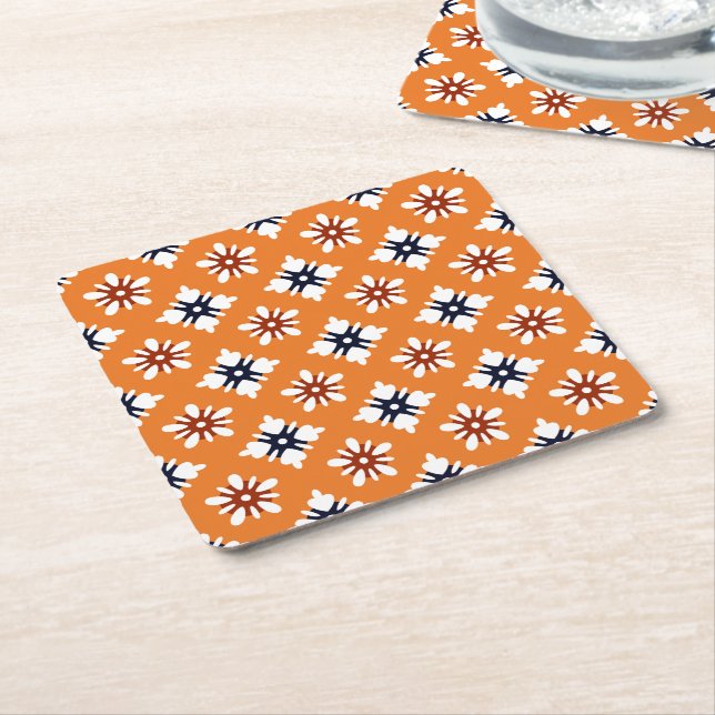 Oriental Orange White Katazome Blume Pattern Rechteckiger Pappuntersetzer (angewinkelt)