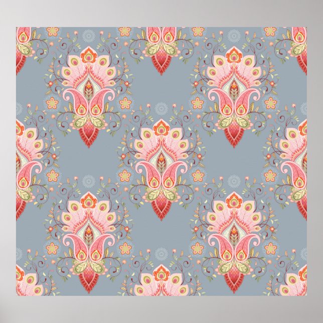Oriental Paisley Peacock Feather Background Poster (Vorne)