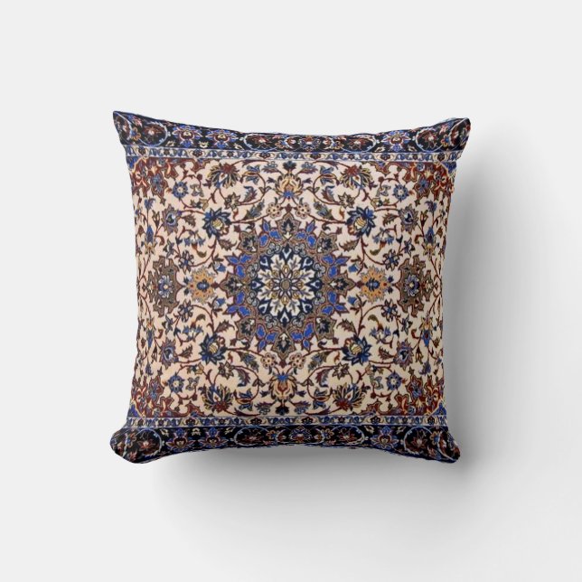 Oriental Persian Türkischer Blaue Teppich Kissen (Vorderseite)