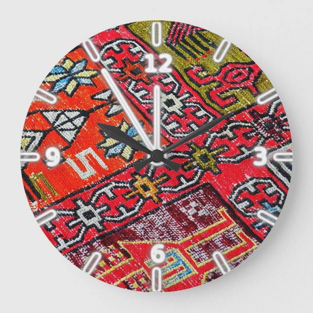 Oriental Persian , Turkish Pattern, Carpet Große Wanduhr (Vorderseite)
