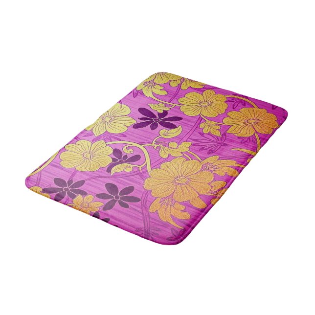 ORIENTAL Pink Golden Pattern - Bath Mat Rug Badematte (Schrägansicht)