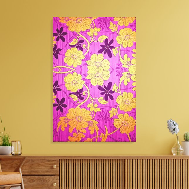 ORIENTAL Pink Golden Pattern - Wrapped Canvas Leinwanddruck (Insitu (Wohnzimmer))
