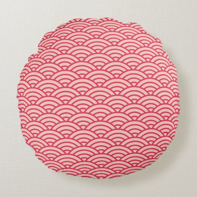 Oriental Pink Sakura Koinobori Muster Rundes Kissen (Vorderseite)
