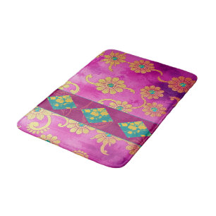 ORIENTAL Pink Türkis Floral - Bath Mat Rug Badematte