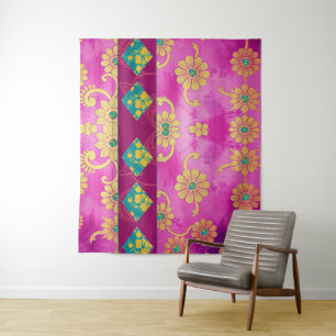 ORIENTAL Pink Türkis Floral - Tapisserie Wandteppich