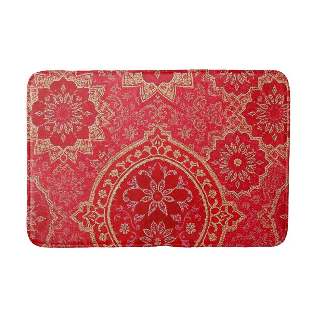 ORIENTAL Red Golden Pattern - Bath Mat Rug Badematte (Vorderseite)