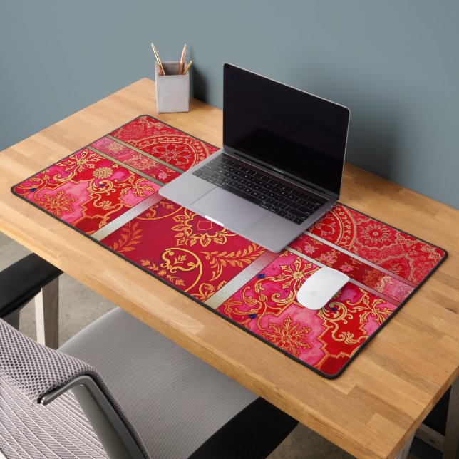 ORIENTAL Red Golden Pattern - Desktop, Mouse Pad Schreibtischunterlage (Büro 2)