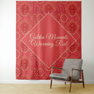 ORIENTAL Red Golden Pattern - Tapestyle Wandteppich