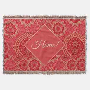 ORIENTAL Red Golden Pattern - Throw Blanken Decke
