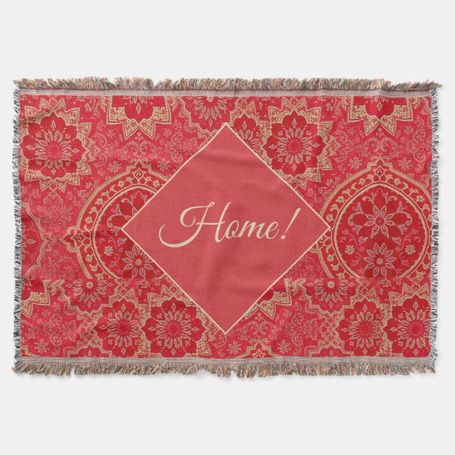 ORIENTAL Red Golden Pattern - Throw Blanken Decke (Vorderseite)