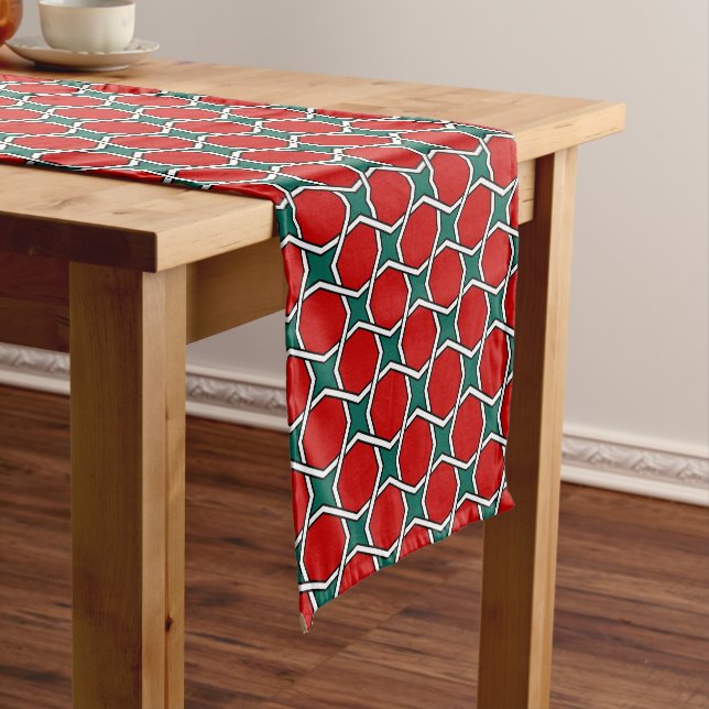 Oriental Red Green Arabic Egypt Geometric Pattern Kurzer Tischläufer (Beispiel)