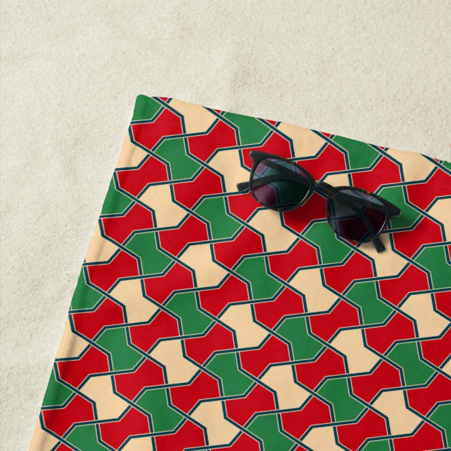 Oriental Red Green Beige Bow Krawatte Geometrische Strandtuch (Beispiel)