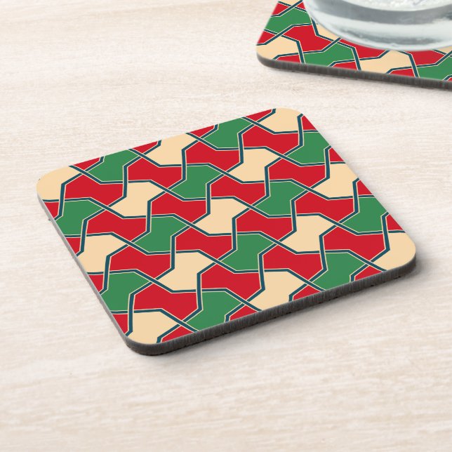 Oriental Red Green Bow Krawatte Geometric Vector A Getränkeuntersetzer (Linke Seite)
