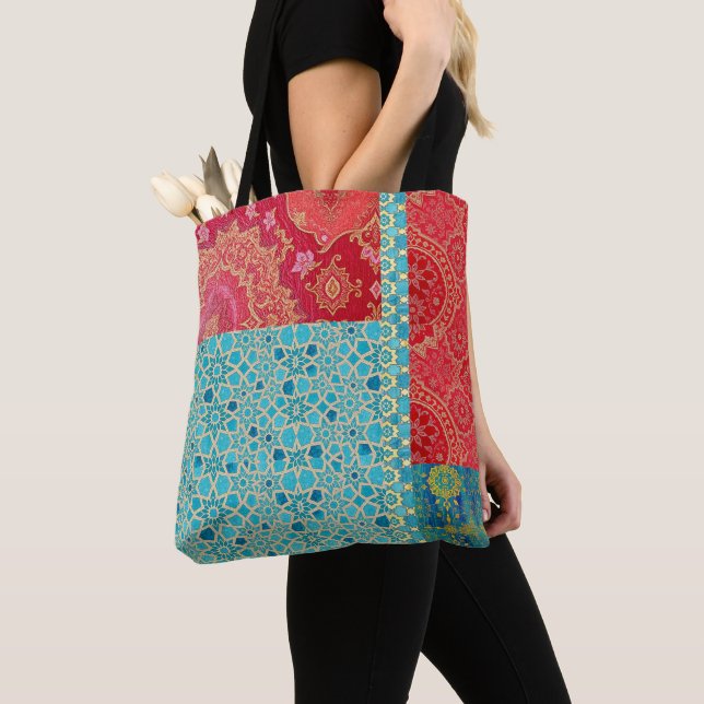 ORIENTAL Red Turquoise Muster - Totbeutel Tasche (Von Nahem)