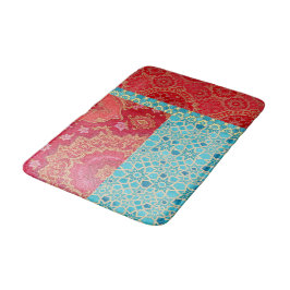 ORIENTAL Red Turquoise Pattern - Bath Mat Rug Badematte