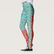 ORIENTAL Red Turquoise Pattern - Leggings 