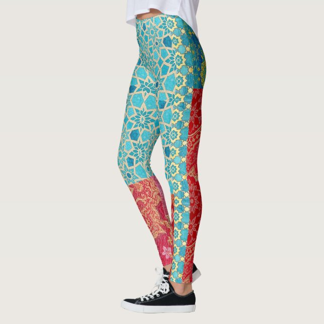 ORIENTAL Red Turquoise Pattern - Leggings  (Gauche)