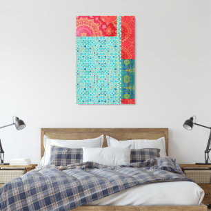 ORIENTAL Red Turquoise Pattern - Wrapped Canvas Leinwanddruck