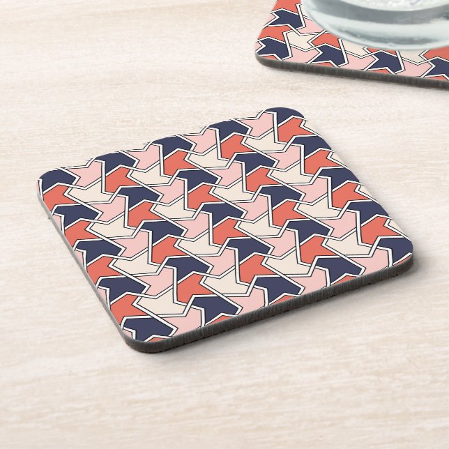 Oriental Red White Blue Geometric Arrows Art Getränkeuntersetzer (Linke Seite)