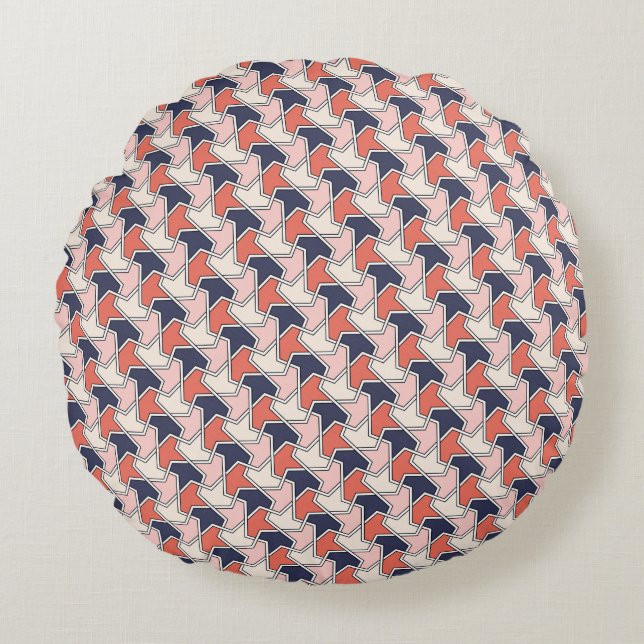 Oriental Red White Blue Geometric Arrows Pattern Rundes Kissen (Vorderseite)