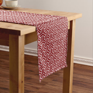 Oriental Red White Shinshu Japan Bishamon Muster Kurzer Tischläufer