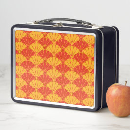Oriental Red Yellow Kiku Chrysanthemum Mon Pattern Metall Brotdose