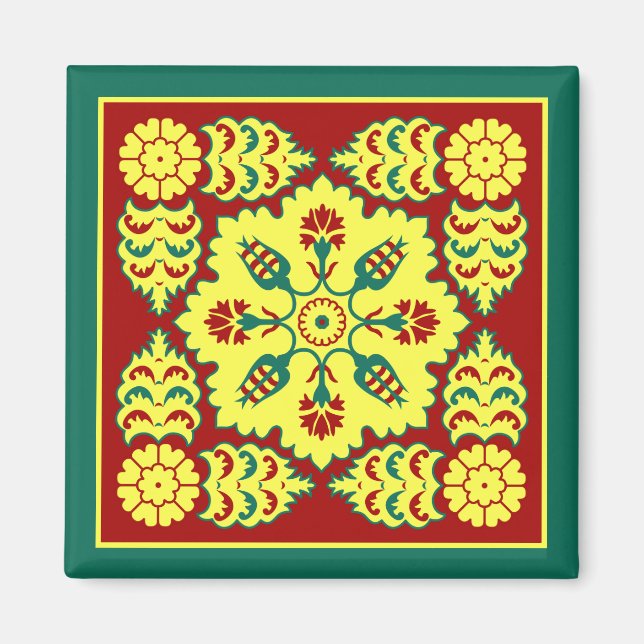 Oriental Red Yellow Ottoman Turkish Tulip Pattern Magnet (Vorne)