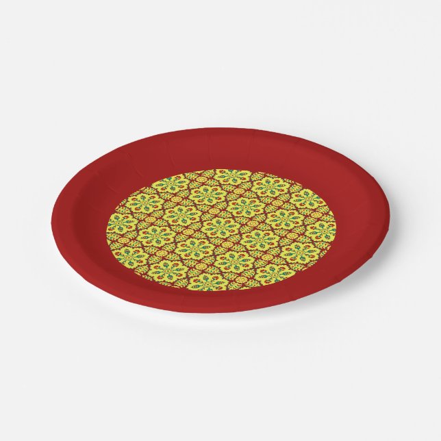 Oriental Red Yellow Ottoman Turkish Tulip Pattern Pappteller (Schrägansicht)