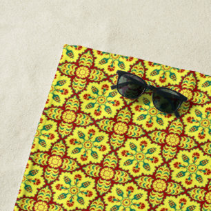 Oriental Red Yellow Ottoman Turkish Tulip Pattern Strandtuch