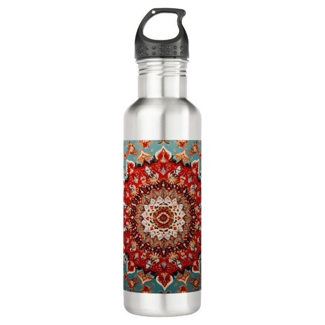 Oriental Retro Persian Muster Red Cream Blue Edelstahlflasche (Vorderseite)