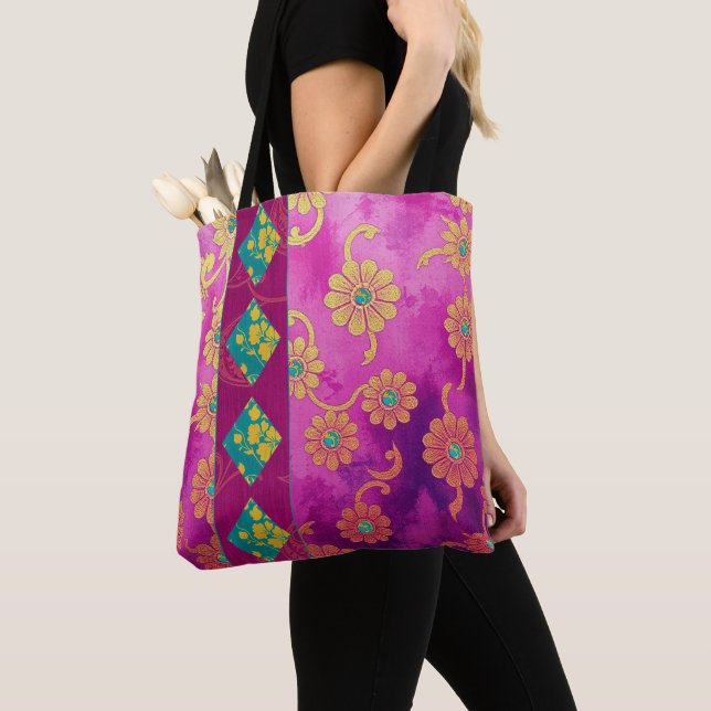ORIENTAL Rose Turquoise Floral - Sac fourre-tout (De près)