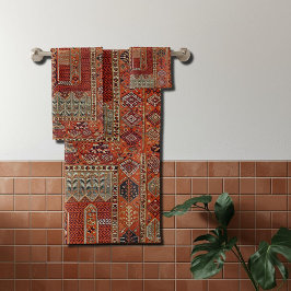 Oriental rug design in orange badhandtuch set