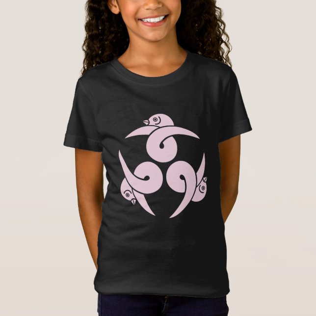 Oriental Sakura Rosa Drei Gänse Japan Mo Art T-Shirt (Vorderseite)