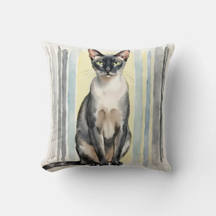 Oriental-Shorthair-Aquarell-Linienstreifen-Kunst Kissen