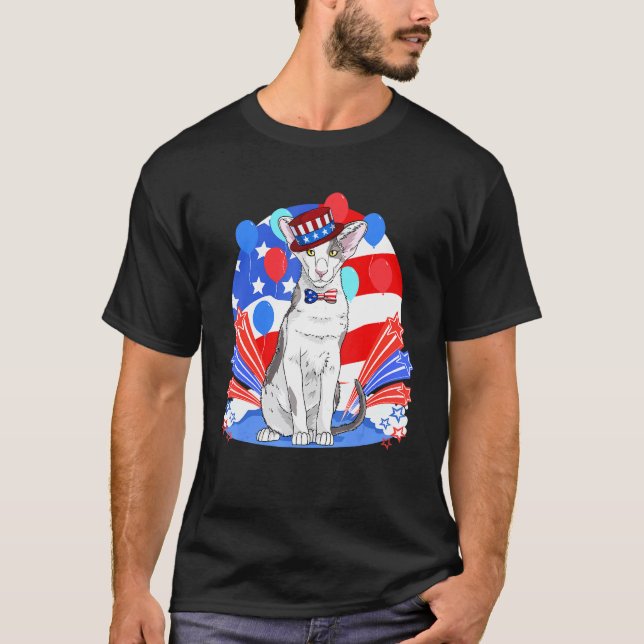 Oriental Shorthair Katze 4. Juli Patriotisch Ameri T-Shirt (Vorderseite)