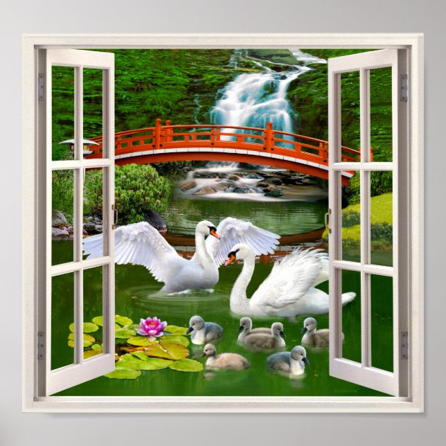 ORIENTAL SWAN GARDEN FAKE FENSTER POSTER (Vorne)