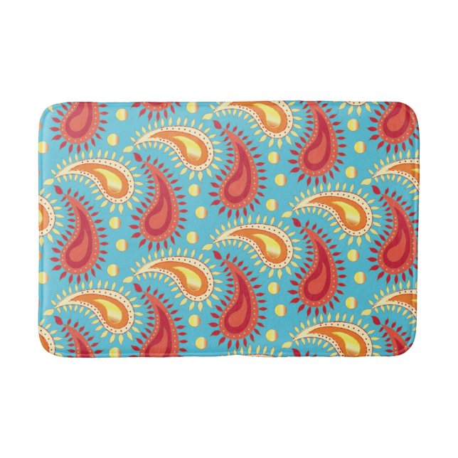Oriental Turquoise Orange Persian Paisley Pattern Badematte (Vorderseite)